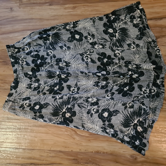 SILK ROAD 14 Light Brown Black Floral Sides Hems Slits 100% Silk Maxi Midi Skirt - Picture 4 of 7